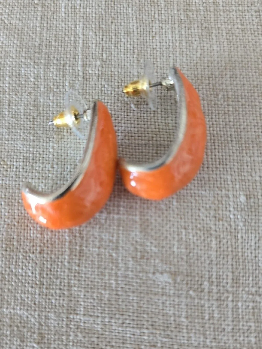 Talbots Orange Enamel Crescent Hoop Earrings